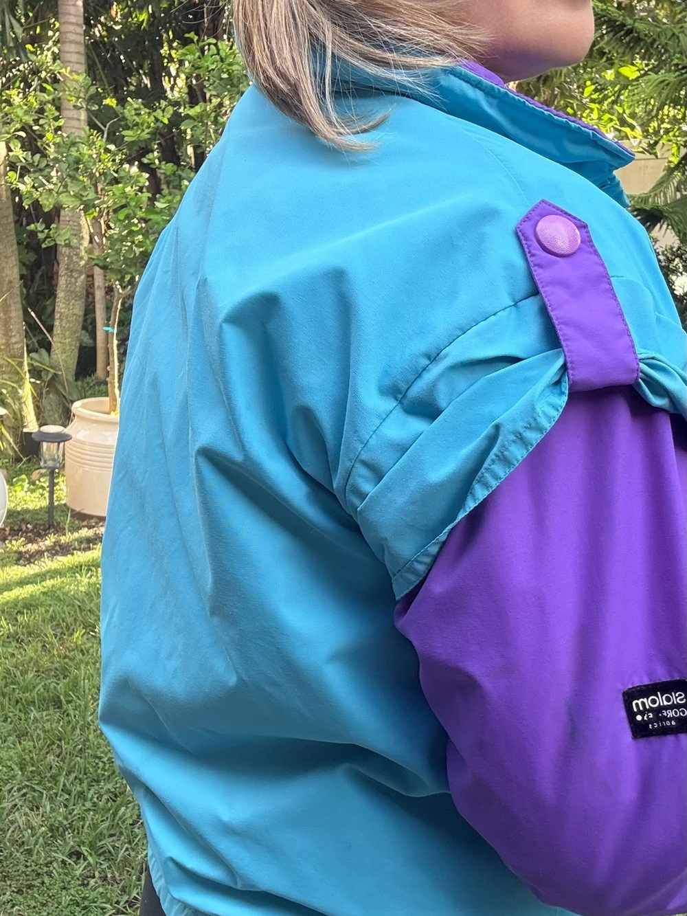 Vintage 90s Colorblock Ski Jacket Turquoise Purple Women’s Fits M - Picture 4 of 9